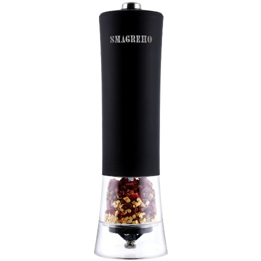 SMAGREHO Automatic Electric Salt or Pepper Grinder Mill with Adjustable Coarseness and Battery Powered
