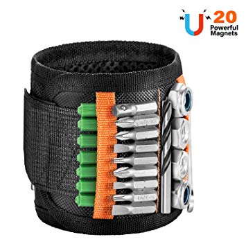 Magnetic Wristband KeeQii Men Tool Wristband with 20 Strong Magnets & Pockets to Hold Screws, Nails, Drill Bits Best Gift Gadgets Tool for Men Handyman Husband Father Women Guys DIY-er