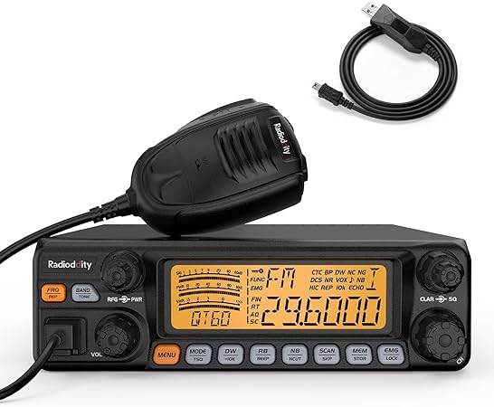 Radioddity QT60 10 Meter Radio SSB, AM, FM, PA, 60W High Power Amateur Ham Mobile Transceiver, Large LCD Display, RX & TX Noise Reduction, NOAA with Alert, with CTCSS/DCS, ASQ with Programming Cable