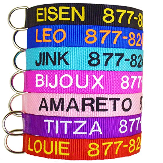 Embroidered Pet Collars - Personalized Collars For Dogs and Cats, Adjustable Sizes and Colors, Premium Nylon