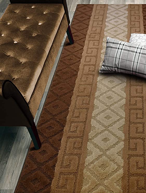 Custom Size Hallway Runner Rug, Slip Resistant, 26 Inch Wide X Your Choice of Length, Meander Brown, 26 Inch X 20 feet