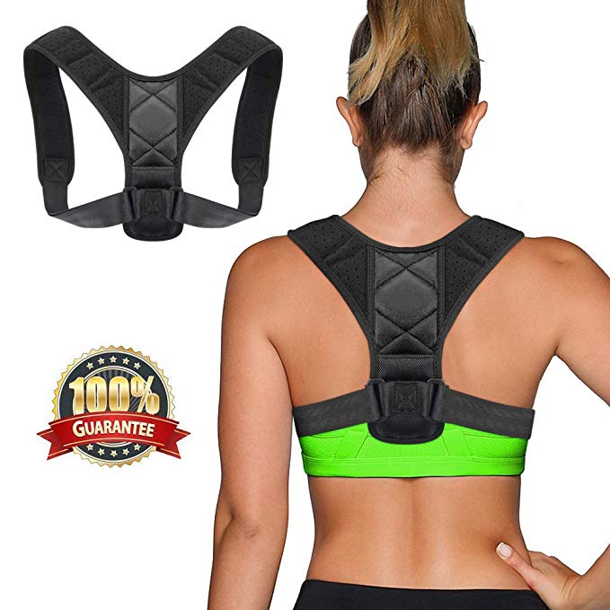 AGGEND Sports Posture Correction Straightener Back Shoulder Belt Black Adjustable Breathable Back Strap Shoulder