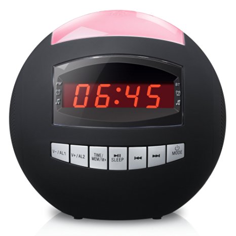 Raynic Programmable Dual Alarm Clock Radio Sphere&Wireless Bluetooth Speaker with USB Charging Port,Multi-Color LED Night Light,Snooze,Hands-Free Calling | All-in-One FM Radio Clock Black (Batteries Included)