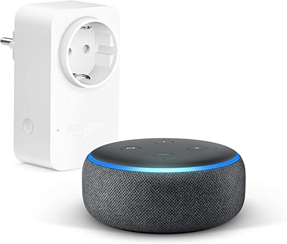 Echo Dot (3.ª generación), Tela de color antracita   Amazon Smart Plug (enchufe inteligente WiFi), compatible con Alexa - Kit de inicio de Hogar digital