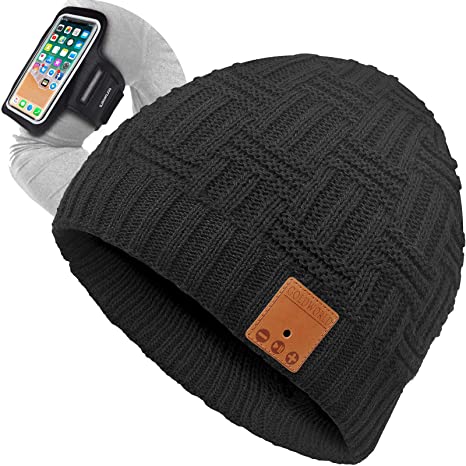 Bluetooth Beanie,Bluetooth Hat,Bluetooth Beanie Hat w/Running Armband,Unique Stocking Stuffers for Women Mom Mother Teen Girls Her Wife Girlfriend Husband for Men Dad Boy Him Friends