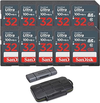 SanDisk 32GB Ultra SDHC UHS-I Memory Cards (10-Pack) with Rugged Storage Case and Reader Bundle (12 Items)