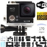 eXuby X1000 Action Camera With LARGE 2 Inch Display WIDE 170 Angle Lens WiFi And Full HD 1080P 12MP HDMI Output Waterproof And a Free 18 Piece Sport Accessory Kit 30 Day Money Back Warranty