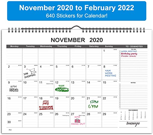 Home Planner Calendar 2020-2022 Month-to-View Family Monthly Organiser Wall Memo Calendar,Covers November 2020 to February 2022,17" x 12"