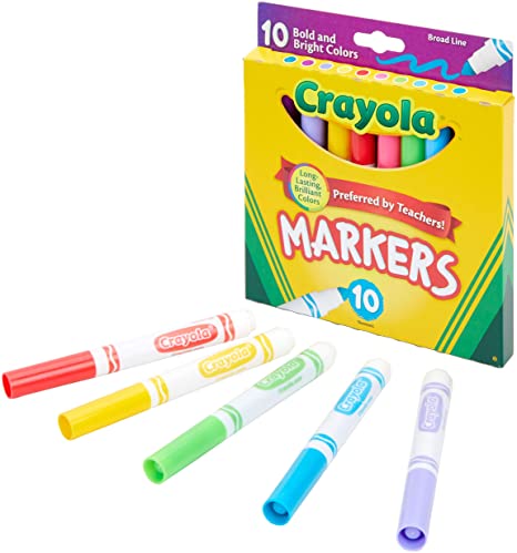 Crayola Broad Line Markers, Bold & Bright Colors, Pack of 10, 1, Assorted