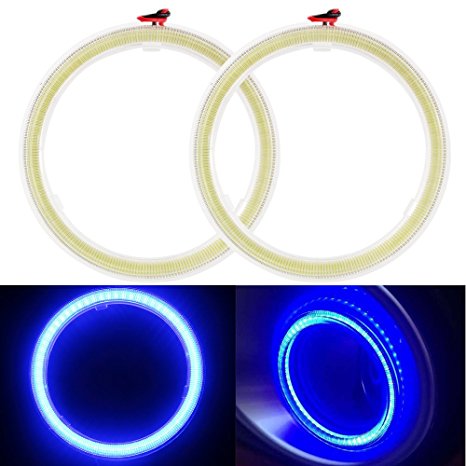 Everbrightt 1-Pair Blue 80MM 63SMD COB LED Angel Eyes With SHELL Halo Ring Bulb Fog Light Lamps For Car