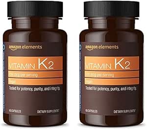 Amazon Elements Vitamin K2 100 mcg, Vegan, 65 Capsules, 2 Month Supply (Packaging May Vary) (Pack of 2)