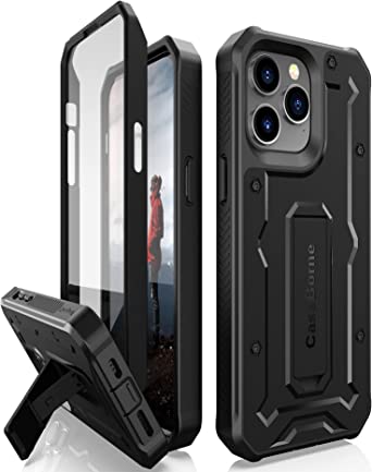 CaseBorne V Compatible with iPhone 14 Pro Max Case - Military Grade Full-Body Rugged with Kickstand and Built-in Screen Protector - Black