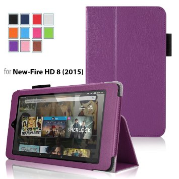 Case for Fire HD 8 - Elsse Premium Folio Case with Stand for the NEW Fire HD 8 8 Display Sept 2015 Release - Purple