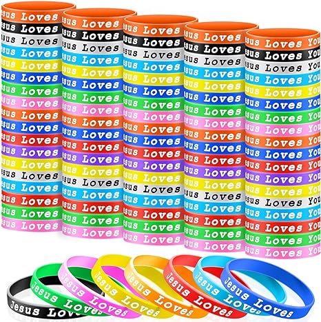 Skylety Jesus Loves You Silicone Wristbands Easter Rubber Wristbands Colorful Jesus Loves You Wristbands Christian Rubber Wristbands for Kids Novelty Party Favors(150 Pieces)