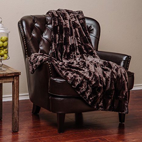 Chanasya Super Soft Fuzzy Fur Elegant Faux Fur Rectangular Embossed Pattern With Fluffy Plush Sherpa Cozy Warm Dark Chocklate Microfiber Throw Blanket (50" x 65") - Dark Brown