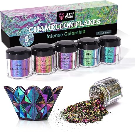 LET'S RESIN Chameleon Flakes, Intense Color Shift Pigment Powder for Resin Moulds, Chrome Powder Pigment for Nail Art, Paint, Soap Making