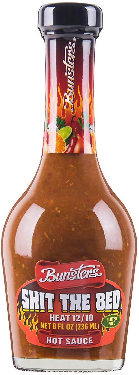 Bunsters Shit The Bed 12/10 Heat Hot Sauce - Chili Pepper Sauce, 8 fl oz - (1 x 8oz Bottle) - Perfect Hot Sauce Gift