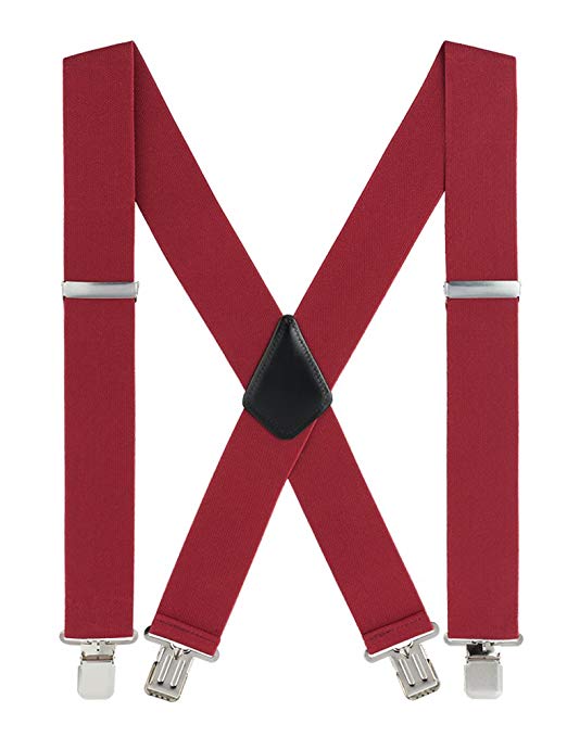 Suspenders for Men Heavy Duty, 2" Wide X-Back Adjustable Elastic Clip Suspenders