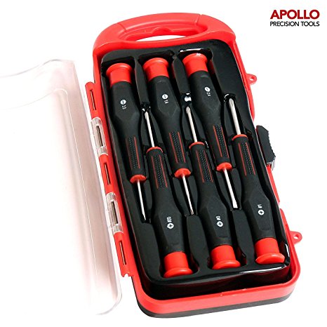Apollo 6 Piece Precision Screwdriver Set of Slotted & Phillips Mini Screwdrivers for Household and Handheld Electronic Devices, Eyeglasses, Watches and Jewelry - In Sturdy Storage Case