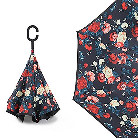 Inverted Umbrella, Opret Windproof Reverse Folding Double Layer C Umbrella Self-Standing Inside Out Umbrella Hands Free For Women and Men