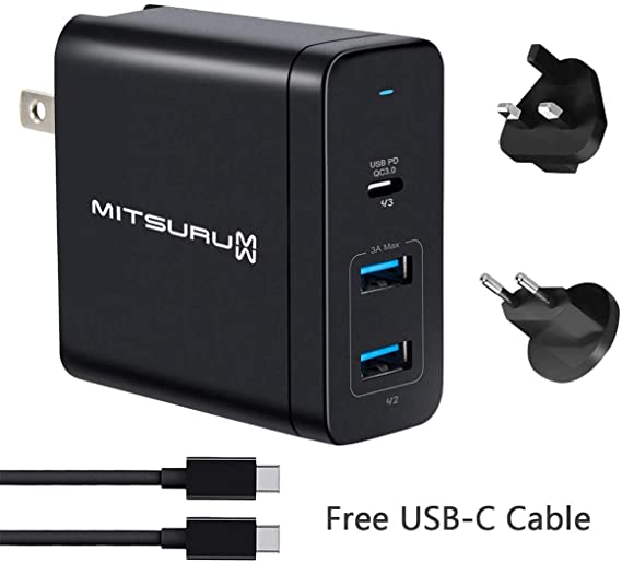 Mitsuru® 60W USB C Multi Port PD QC 3.0 Laptop Charger Compatible With Apple Macbook 13" 2015 Macbook 13" 2016 2017 iPad Pro 2018 iPhone 8 / X / 11   UK EU US Plug