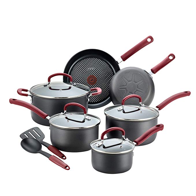 T-fal B004SC63 Ultimate Hard Anodized Cookware Set, 12-Piece, Red