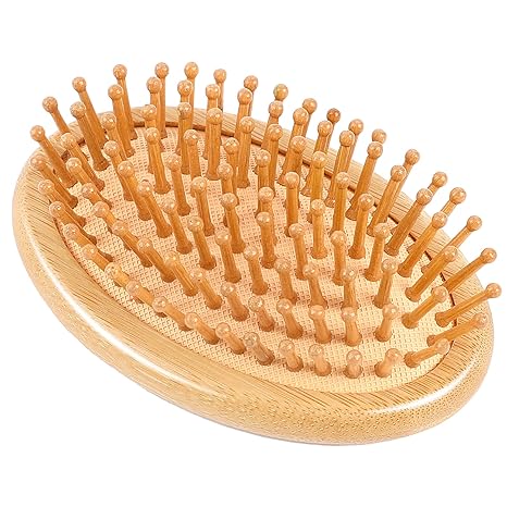 Bamboo Brush for Hair Growth, Natural Wooden Scalp Brush Mini Hair Scalp Massager Bamboo Bristles Detangling Hairbrush for Women, No Handle Design, Anti-Static Round Wood Pins