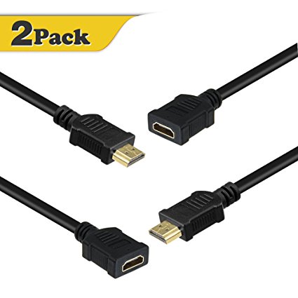 HDMI Extension Male to Female Cable,VCE (2-PACK) High Speed HDMI Cable with Ethernet to Extend Short Cable,Supports 3D & Audio Return Channel -6FT