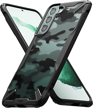 Ringke Fusion-X Compatible with Samsung Galaxy S22 5G Case (2022) Camouflage Design Hard Back Heavy Duty Rugged Shockproof TPU Bumper Cover - Camo Black