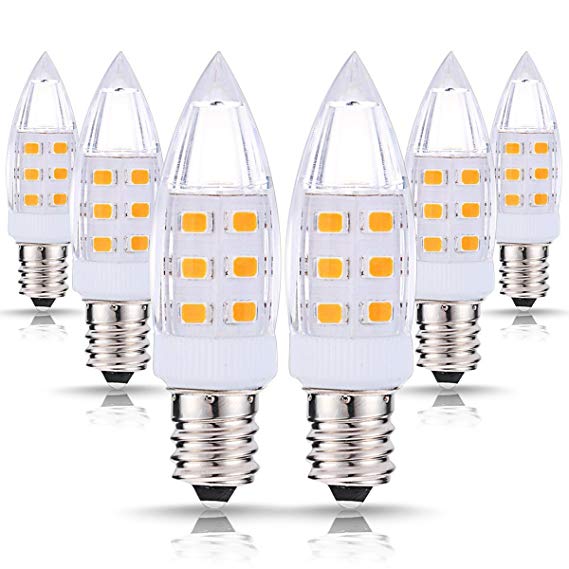 JandCase LED C7 Night Light Bulbs, 2W (15W Incandescent Equivalent), 200LM, Natural Daylight White (4000K), E12 Candelabra Lights for Mason Jar, Window Candle (Pack of 6)