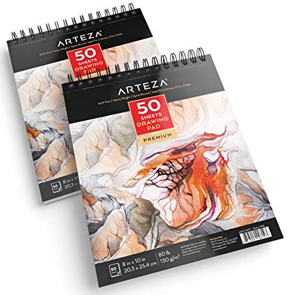 ARTEZA 8”X10" Drawing Pad 2 Pack, 100 Pages Total, Two Spiral Bound Artist Drawing Books, 50 Sheets Each, Durable Acid Free Sketch Paper (80lb/130g), Ideal for Kids & Adults