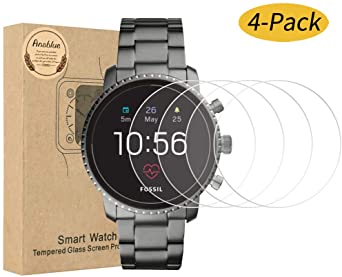 Ansblue 4 Pack Compatible for Fossil Q Explorist HR (Gen 4) Tempered Glass Screen Protector, Anti Scratch, Bubble Free, 9H Hardness Scratch Resistant Screen Protector Film