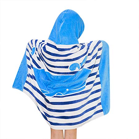 Bavilk Kids Hooded Bath/Beach Towel Girls Boys Cute Cartoon Animal Full Vitality (Blue Dolphin)