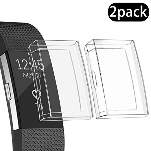 Ultra Slim Soft Full Cover Case for Fitbit Charge 2, Crystal,Opretty TPU Protective Cases Frame Shockproof Cover Shell Accessories for Fitbit Charge 2 Smart Watch (Clear 2Pcs)