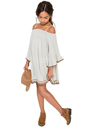 Mrignt Big Girls Sling Casual Lace Dresses the Off Shoulder Bell Sleeves Summer Party Dress