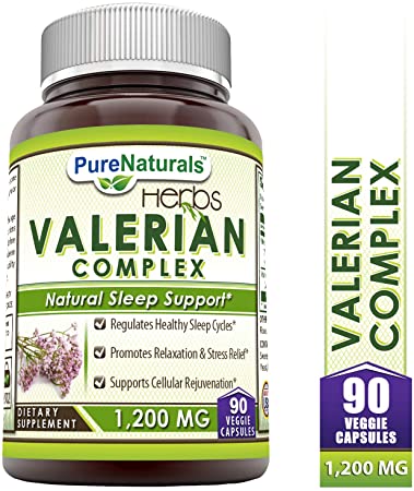 Pure Natural Valerian Complex 1200 Mg 90 Veggies Capsules (Non-GMO)- Regulates Healthy Sleep Cycle* Promotes Relaxation & Stress Relief* Supports Cellular Rejuvenation*