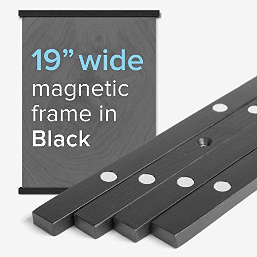 19” Wide Magnetic Poster Frame Hanger in Black – Solid Wood and Magnets Strong Enough to Hang ANY Length