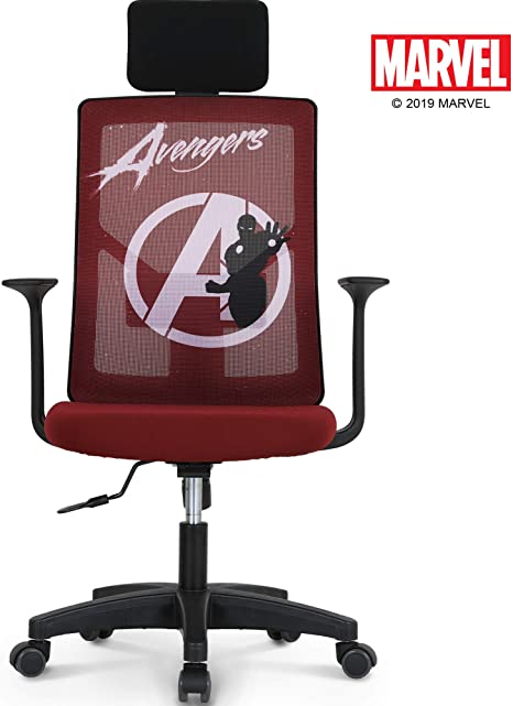 Marvel Avengers Office Chair Computer Desk Headrest Chair Gaming - Ergonomic Mid Back Cushion Lumbar Support Wheels Comfortable Mesh Racing Seat Adjustable Swivel Rolling Home Executive