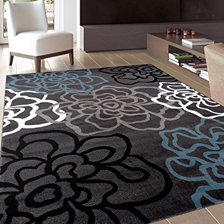 Rugshop Contemporary Modern Floral Flowers Area Rug, 9' x 12', Gray