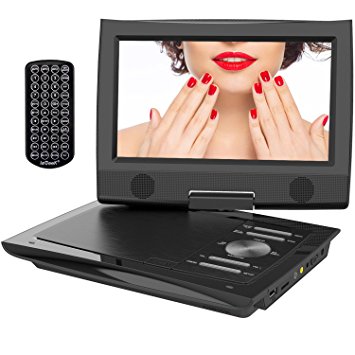 ieGeek 11” Portable DVD Player with Higher Brightness Screen, 5 Hours Rechargeable Battery, Dual Earphone Jack, SD Card Slot and USB Port, Black