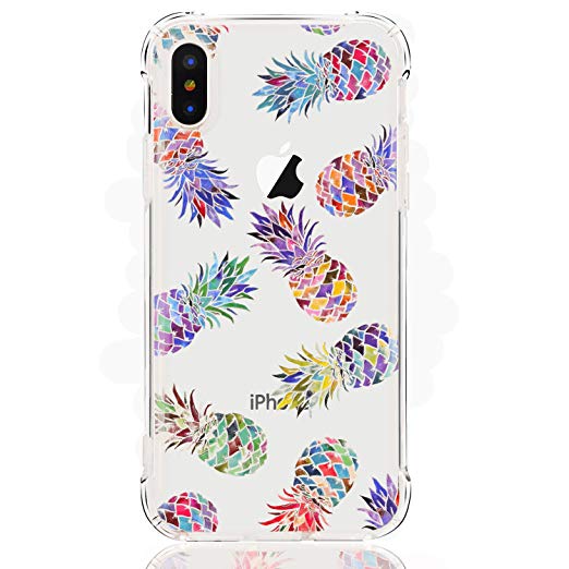 LUOLNH Slim Shockproof Clear Floral Pattern Soft Flexible TPU Back Cover case Compatible with iPhone X 2017-7 Color Pineapple