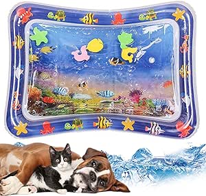 Sensor Water Playmat, Thickened Water Sensor Play Mat for Cats, Water Sensory Playmat with Fish for Pet Play, Water Sensor Mat for Kids, Water Sensory Pad Water Play, Feel Cool Comfort (Tropic Fish)