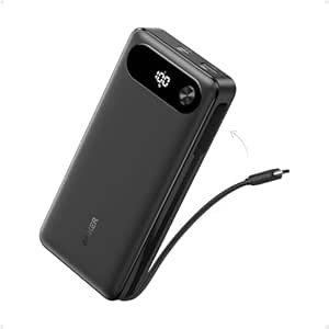 Anker Power Bank, 20,000mAh with Built-in USB-C Cable, 87W Max Fast Charging (PowerCore 20K for Laptop) Lenovo, HP, Dell, Microsoft, Macbook, iPad, iPhone, Apple Watches, Samsung and More - Black