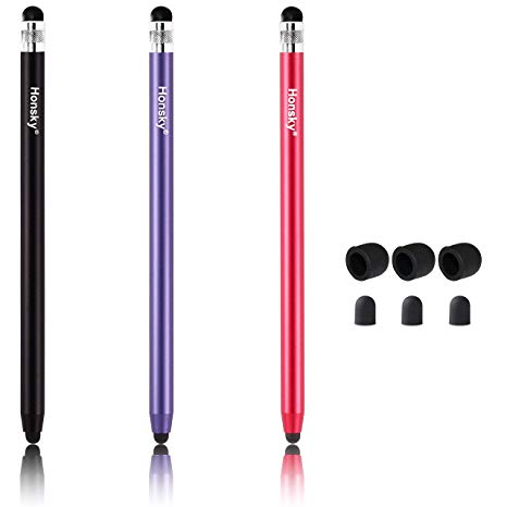 Honsky Styluses for Touch Screen: Universal Pencil-Like Metal Cell Phone Styluses, Tablet Stylus, Stylist Pens, Capacitive Touchscreen Stylus - Purple, Red, Black - Cylinder, 3 Packs