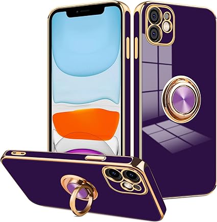 Vofolen for iPhone 11 Case with Ring Holder, Magnetic Kickstand Support Car Mount, Soft Slim Protective Cover Compatible with iPhone 11 (Dark Purple)