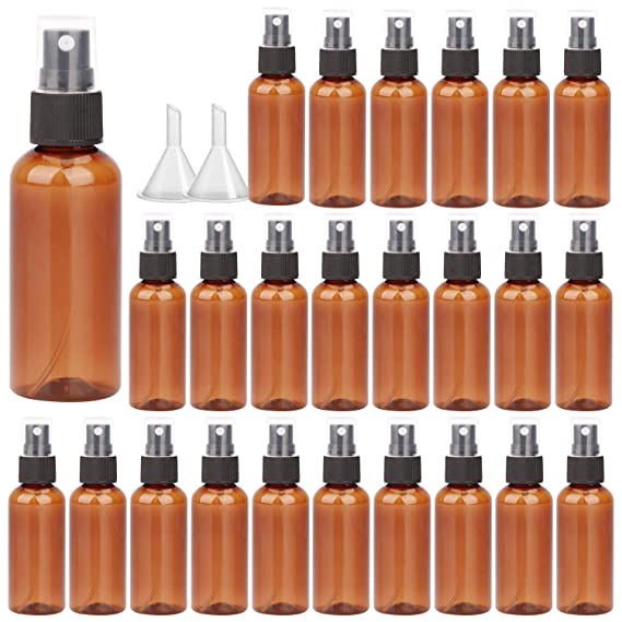 Spray Bottle,Fine Mist Mini 60ml/2oz Spray Bottles,Small Reusable Empty Plastic Bottles with Atomizer Pumps 24 pack (Amber)