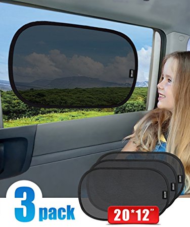 ANTOER Static Cling Car Sun Shades (3 Px) -20 X 12” Block over 97% Harmful UV Rays, Sun and Glare Protection For Your Child - Baby Car Side Window SunShades