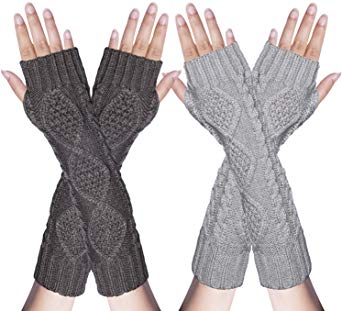 2-4 Pairs Women Winter Warm Knit Fingerless Gloves Hand Crochet Thumbhole Arm Warmers Mittens