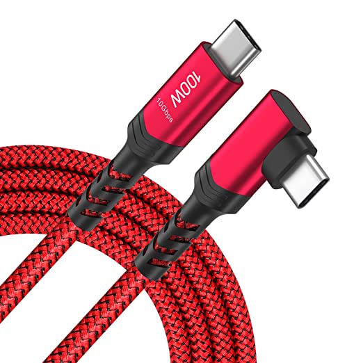 USB C to USB C Cable 100W, Besgoods Right Angle [10ft] 10Gbps USB 3.1 Gen 2 Cable, 4K Display 5A Power Delivery Fast Charging for Oculus Quest,MacBook,Pad Pro,Galaxy S21,More Type-C Devices (Red)
