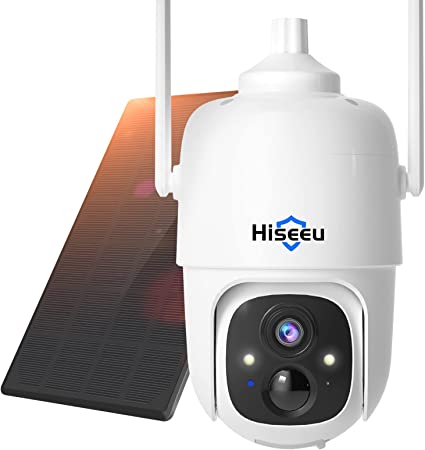 Hiseeu 2K Battery Powered Wireless Security Camera Outdoor with Color Night Vision,360° WiFi PTZ Camera with Solar Panel,PIR Motion Detection,Siren Alarm,Two-Way Audio SD/Cloud Storage